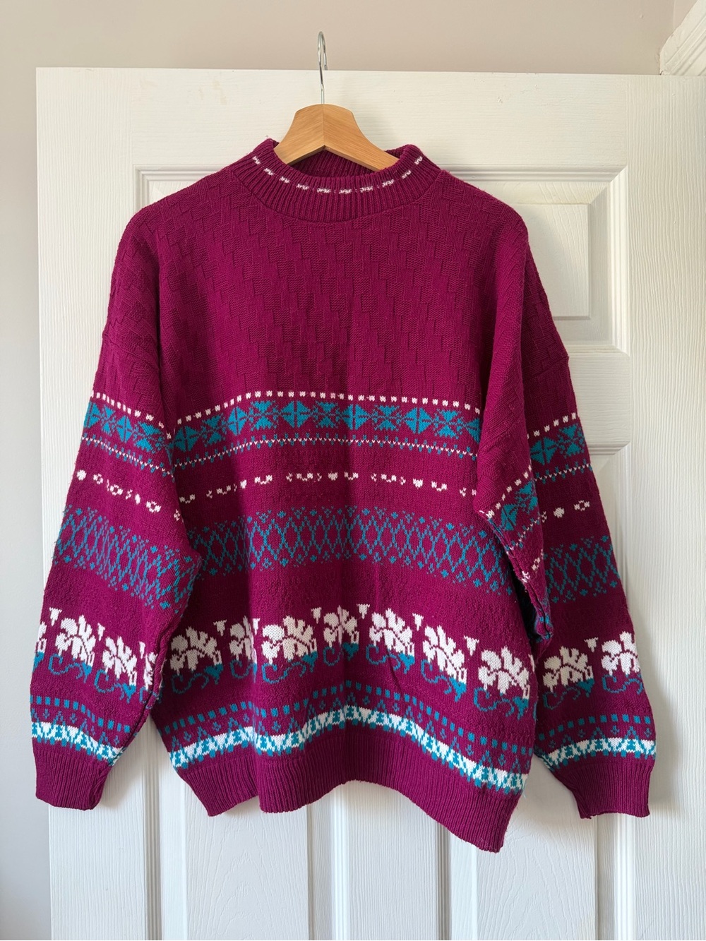 American Pride Vintage Berry Fair Isle Cottagecore Sweater M